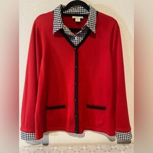 Allison Daley~Vibrant Red & Houndstooth Design Knit Pullover Sweater~Size L